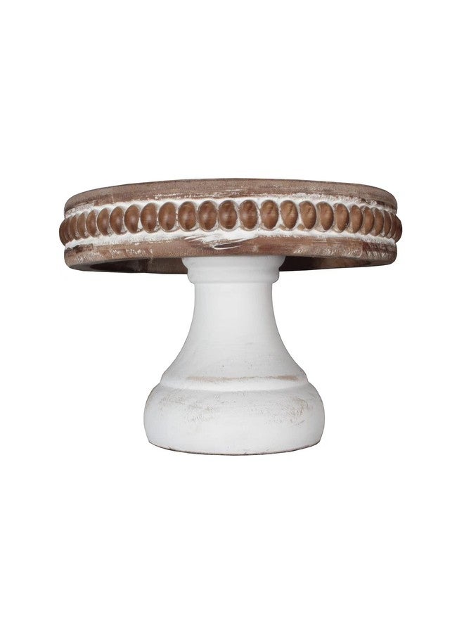 dwellington White Wash Round Display Wood Riser, 8.25” Shabby Chic Pedestal Tray Decor with Beads, Farmhouse Display Stands for Small Items in Coffee Bar, Bathroom, Kitchen Island - Image 5